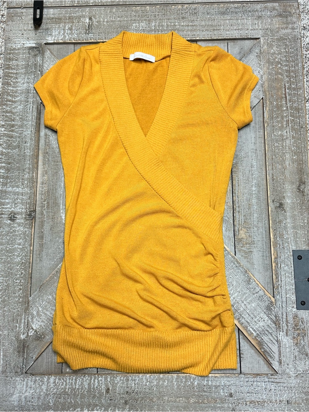 Charlotte Russe Mustard Yellow Short Sleeve Wrap-Neck Top